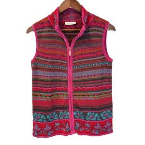 Vintage Coldwater Creek Folkloric Nordic Zip Cardigan Sweater Vest Sz Small Boho
